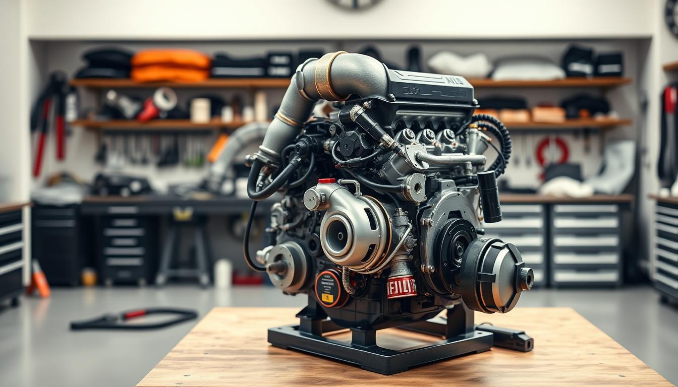 A high-performance Mitsubishi 4G63T engine, set against a clean, well-lit workshop backdrop. The engine is prominently displayed on a sturdy workbench, its intricate components and turbocharger gleaming under the soft, directional lighting. The foreground is sharply focused, allowing viewers to appreciate the engine's technical details and robust construction. The middle ground features various tools and automotive parts, hinting at the engine's maintenance and modification potential. The background is slightly blurred, creating a sense of depth and emphasizing the engine as the main subject. The overall atmosphere conveys a sense of quality, craftsmanship, and the excitement of high-performance automotive engineering. A high-performance Mitsubishi 4G63T engine, set against a clean, well-lit workshop backdrop. The engine is prominently displayed on a sturdy workbench, its intricate components and turbocharger gleaming under the soft, directional lighting. The foreground is sharply focused, allowing viewers to appreciate the engine's technical details and robust construction. The middle ground features various tools and automotive parts, hinting at the engine's maintenance and modification potential. The background is slightly blurred, creating a sense of depth and emphasizing the engine as the main subject. The overall atmosphere conveys a sense of quality, craftsmanship, and the excitement of high-performance automotive engineering.