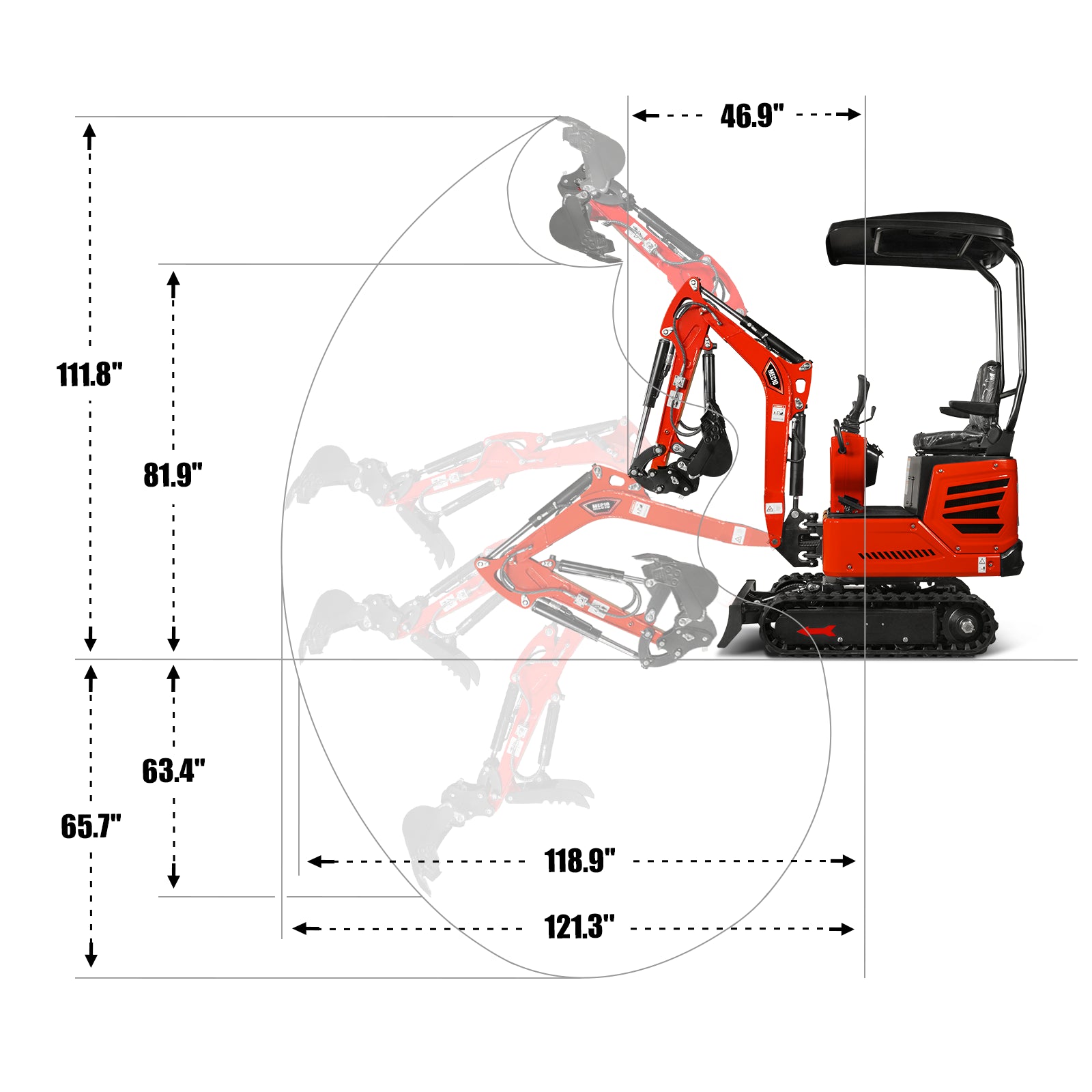 Mini Compact Excavator HONDA GX390 Engine, 65.7" Max. Digging Depth, 1Ton, 2280 LBS Operating Weight, MEC10 - Image 9